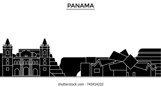 Panama architecture vector city skyline, travel cityscape with landmarks, buildings, isolated sights on background