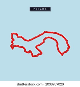 Panama bold outline map. Glossy red border with soft shadow. Country name plate. Vector illustration.