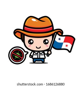 panama boy with flag against virus