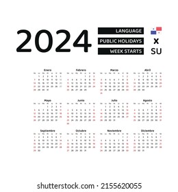 Panama Calendar 2024. Week starts from Sunday. Vector graphic design. Spanish language.