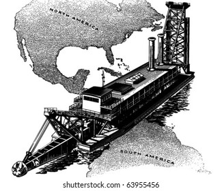 Panama Canal Dredger - Retro Clipart Illustration