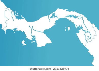 Panama Canal Map and Flag - Panama, Waterway Connecting Atlantic and Pacific Oceans Vector Outline.