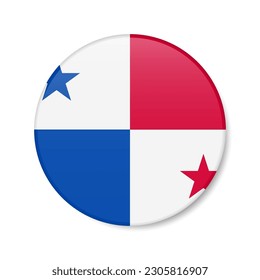 Panama circle button icon. Panamanian round badge flag with shadow. 3D realistic vector illustration isolated on white.