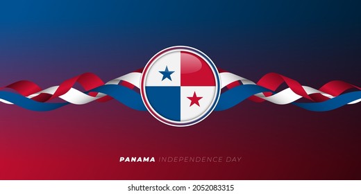 Panama circle Flag design with waving red, blue and white ribbon. Panama Independence day background. good template for Panama National holiday design.