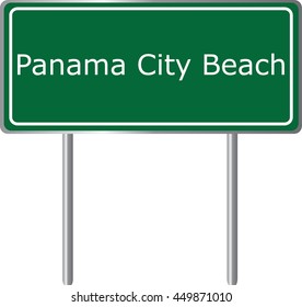 Panama City Beach , Florida, road sign green vector illustration, road table, USA city