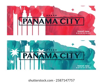 Panama City horizon profile banner, placard, header, footer. Panama metropolis downtown vector website page layout with panoramic front view