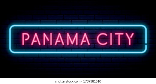 Panama City Neon Sign. Bright Light Signboard. Vector Banner.