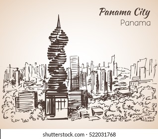 Panama city ?ityscape sketch. Panama. Isolated on white background