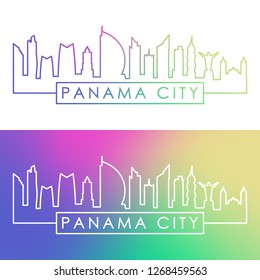 Panama City skyline. Colorful linear style. Editable vector file.