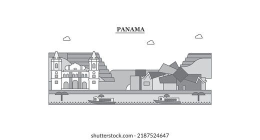 Panama city skyline isolated vector illustration, icons