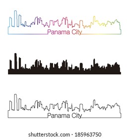 Panama City skyline linear style with rainbow in editable vector file