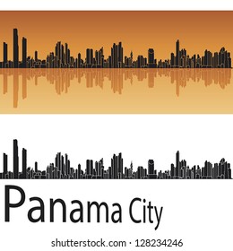 Panama City skyline in orange background in editable vector file