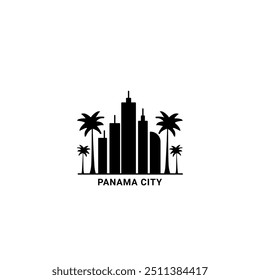 Panama City skyline city panorama vector flat modern logo, icon. Panama capital horizon emblem with landmarks and building silhouettes. Isolated graphic