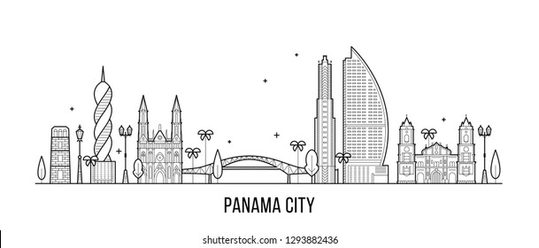 Esquina de la ciudad de Panamá, República de Panamá. Esta ilustración representa la ciudad con sus edificios más notables. El vector es totalmente editable, cada objeto es holístico y móvil