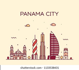 Panama City Skyline, Panama. Trendy Vector Illustration, Linear Style