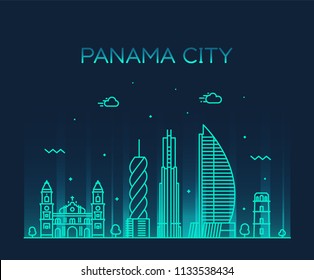 Panama city skyline, Panama. Trendy vector illustration, linear style