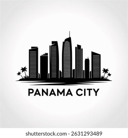 Cidade do Panamá Skyline Vetor - Silhueta da Capital com Altos-Risos Costeiros e Paisagem Urbana da América Central