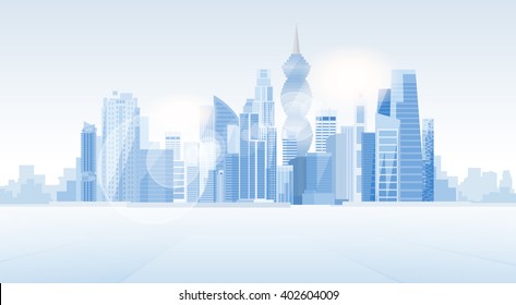Panama City Skyscraper View Cityscape Background Skyline Silhouette with Copy Space Vector Illustration
