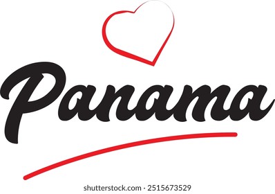 Panama city text design with red heart typographic icon design suitable for touristic promotion