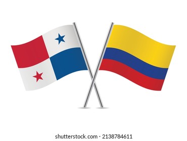 Panama and Colombia crossed flags. Panamanian and Colombian flags, isolated on white background. Vector icon set. Vector illustration.