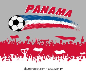 Panama colors with soccer ball and Panamanian supporters silhouettes. All the objects, brush strokes and silhouettes are in different layers and the text types does not need any font. 