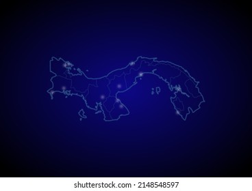 Panama concept vector map with glowing cities, map of Panama suitable for technology,innovation or internet concepts.