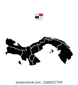 Panama contour vector map with state, black-white, flag in color. Background map eps 10