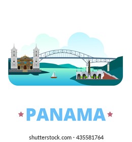 Panama Country Flat Cartoon Style Historic Sight Showplace Web Site Vector Illustration. World Vacation Travel North America Collection. Bridge Americas Metropolitan Cathedral St Mary Las Bovedas.