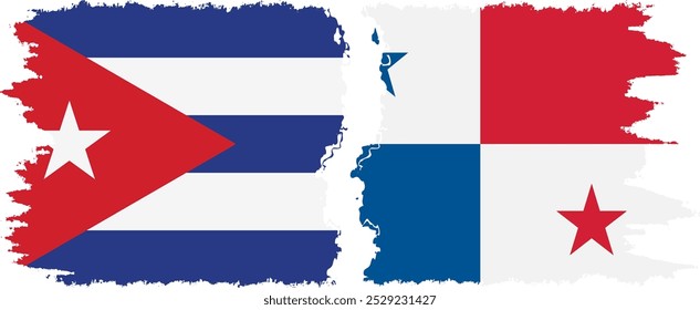 Panama and  Cuba grunge flags connection, vector