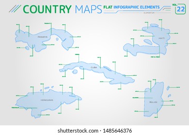 Panama, Cuba, Haiti, Honduras and Belize Vector Maps
