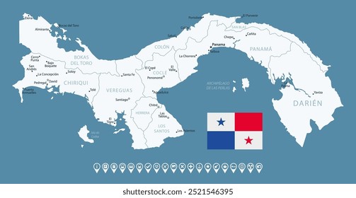 Panama - detailed blue country map with cities and regions. Infographic icons. Vector illustration