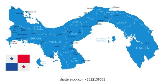 Panama - detailed blue country map with cities and regions. Vector illustration.