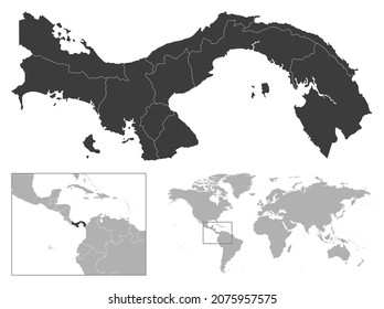 Panama - detailed country outline and location on world map. Vector illustration