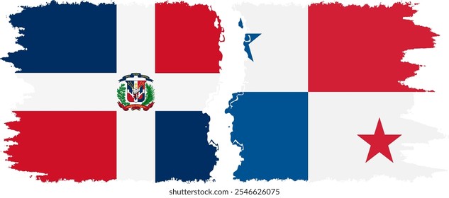 Panama and Dominican Republic grunge flags connection, vector