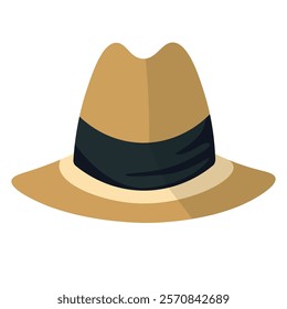 Panama fedora hat vector illustration, fedora clip art, brown panama hat clipart image, isolated on white background