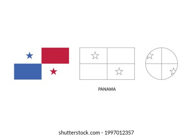 Panama flag 3 versions, Vector illustration, Thin black line of rectangle and the circle on white background.