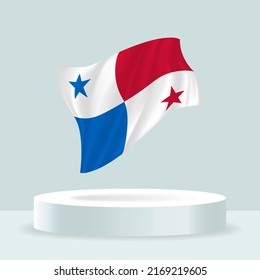 Panama-Flagge. 3D-Darstellung der auf dem Ständer angezeigten Flagge. Waving Fahne in modernen Pastellfarben. Flag Zeichnung, Schattierung und Farbe auf separaten Ebenen, gut in Gruppen für einfache Bearbeitung.
