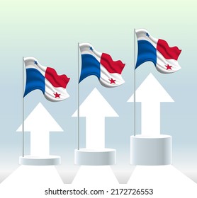 Panama flag. The country is in an uptrend. Waving flagpole in modern pastel colors. Flag drawing, shading for easy editing. Banner template design.