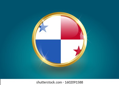 panama flag in the form of a circle, can be used for independence day or other events. panama icon gold glossy badge button with panama flag and shadow on light background. vector illustration EPS 10.