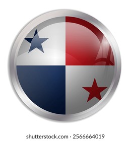 Panama flag - glossy circle button displays a colorful flag representing a country cultural identity and heritage. The essence of national pride and unity.