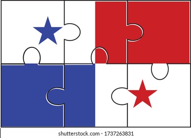 Panama Flag Jigsaw Puzzle. Vector illustration. 6 pieces of puzzles. Simple puzzles for kids.