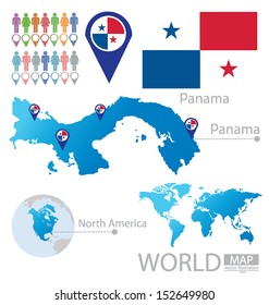 Panama. flag. North america. World Map. vector Illustration.