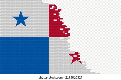 Panama-Flagge auf gebrochenem Ziegelmauer. Leeres Feld der Flagge eines anderen Landes. Ländervergleich. Einfache Bearbeitung und Vektorgrafik in Gruppen.