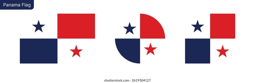  Panama flag PNG vector. Panama Square and round icon isolated on transparent PNG background. Panama flag icon