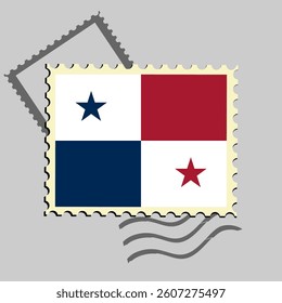 Panama flag postage stamp. Isolated vector illustration on grey post stamp background