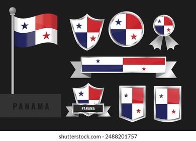 Panama flag set. Collection of Panama national emblems. Flat design of flags collection