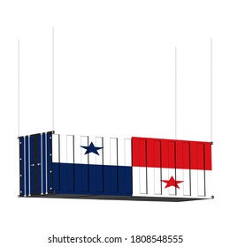Panama flag symbol on cargo containers hang by chain, the concept import and export transport business of country.