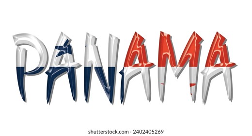 PANAMA flag text font, 3D PANAMA  flag colorful background, PANAMA  flag vector illustration