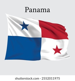 Vetor da bandeira do Panamá, ilustração 3d da bandeira do Panamá, vetor da bandeira realista do Panamá