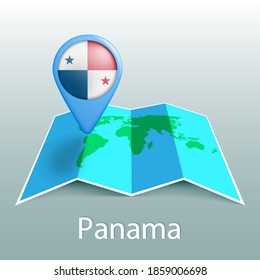 Panama flag world map in pin with name of country